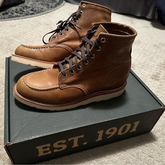 As new men’s Baldwin Chippewa moc toe tan leather wedge boots size 7.5 D - Picture 1 of 16
